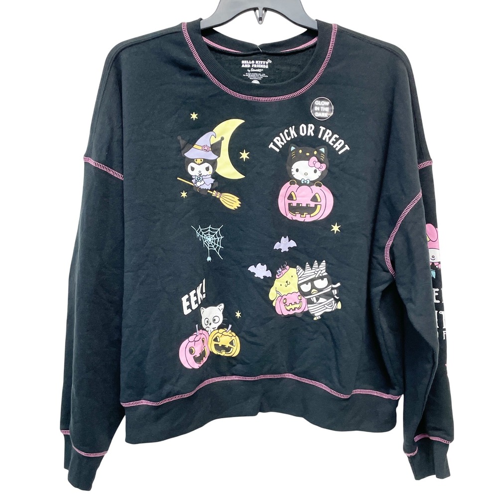 Sanrio Women's Black Halloween Glow In The Dark Graphic Sweatshirt Size XL - Picture 2 of 5